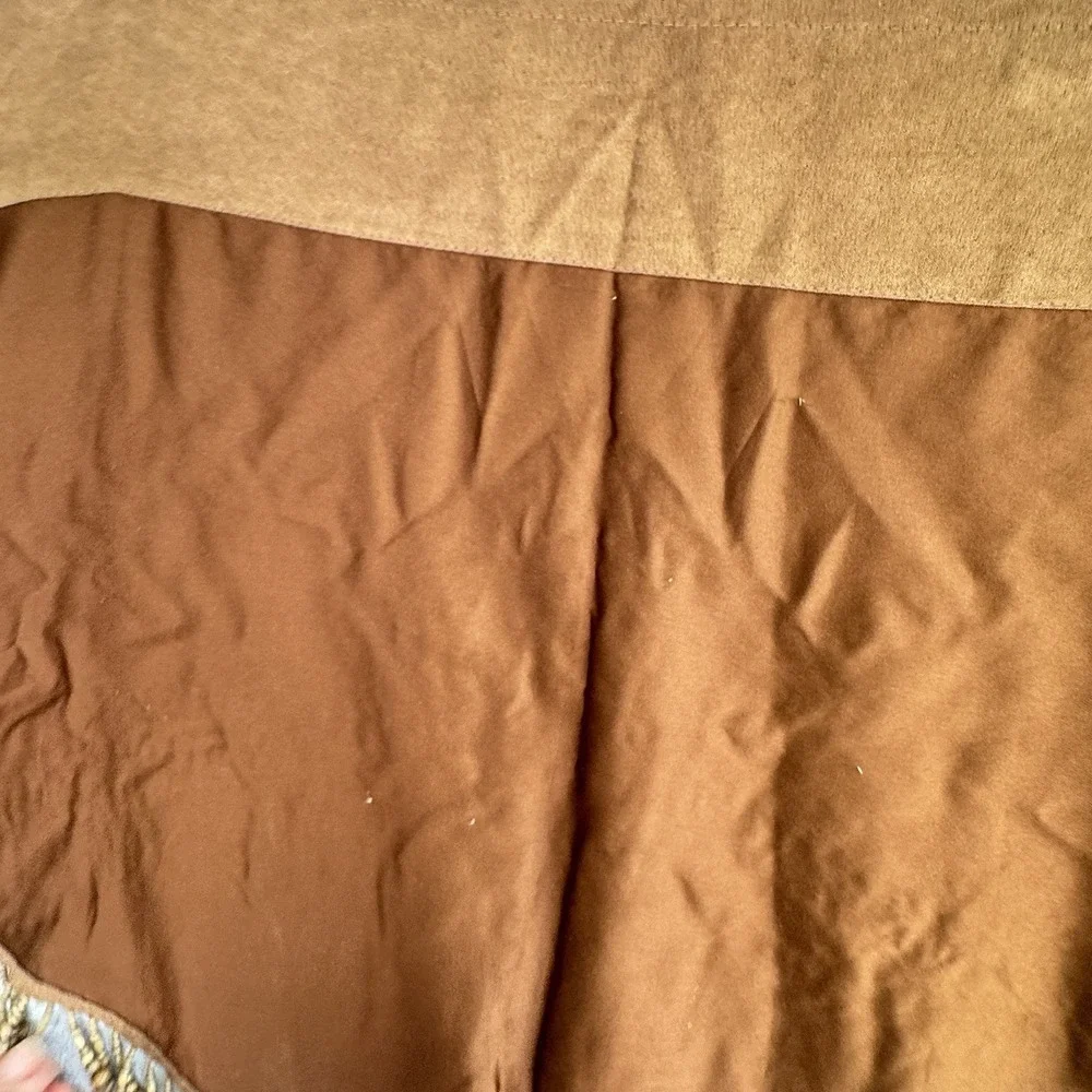 Vintage Faux Suede Beaded Curtain Valance Panels Set of 2 Brown Wood Bead Fringe